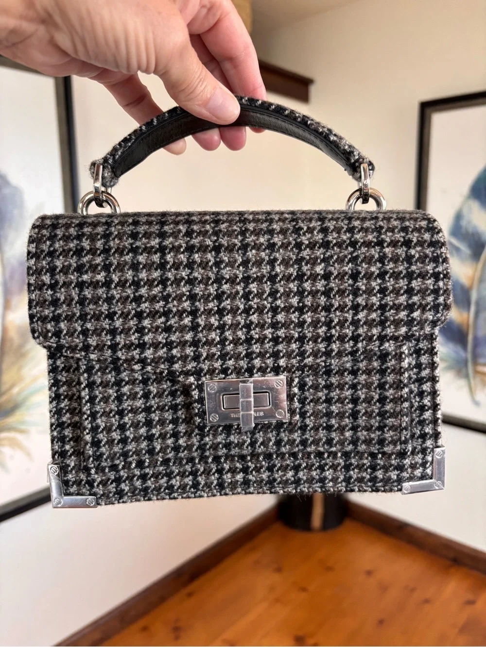 THE KOOPLES NWT Small Houndstooth Emily Shoulder Bag Silver Hardware  MSRP $495